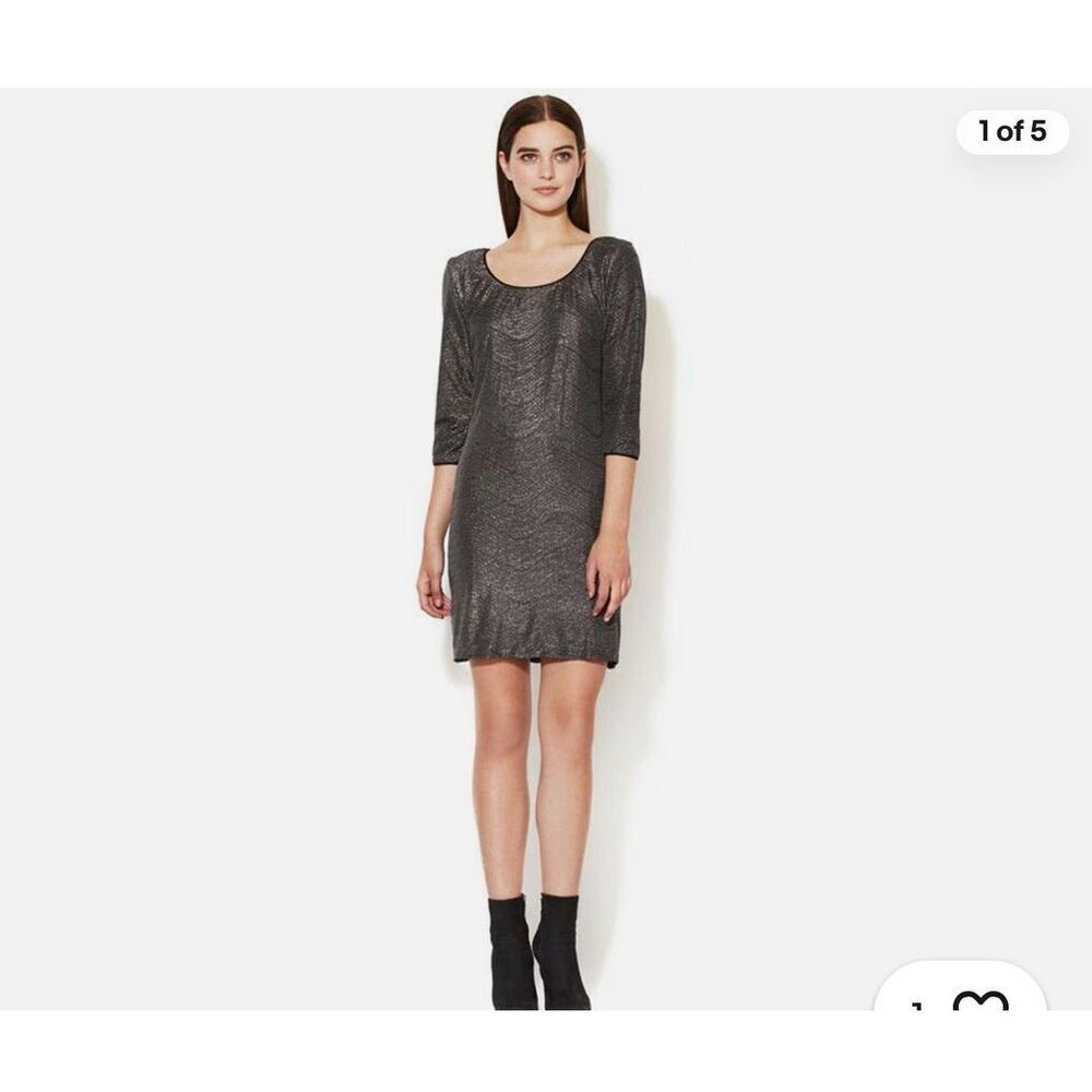 🔥NWT KAREN ZAMBOS Vintage Couture Gibson Metallic Gray Silver open back mini dr